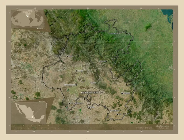 Hidalgo Πολιτεία Του Μεξικού Υψηλής Ανάλυσης Δορυφορικός Χάρτης Τοποθεσίες Και — Φωτογραφία Αρχείου