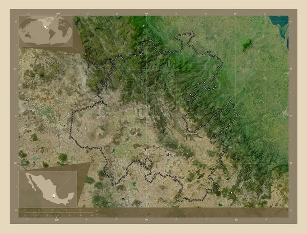 メキシコのヒダルゴ州 高解像度衛星地図 コーナー補助位置図 — ストック写真