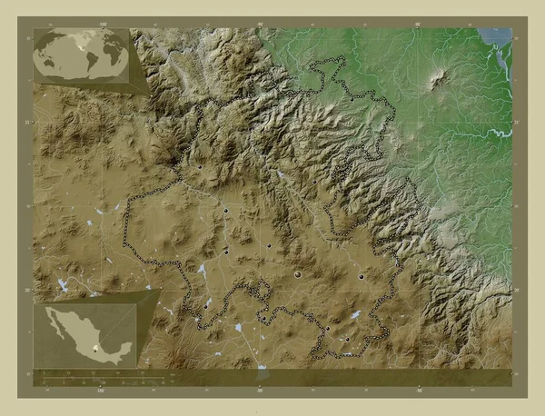 Идальго Штат Мексика Карта Высоты Окрашенная Вики Стиле Озерами Реками — стоковое фото