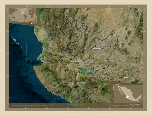 Jalisco Stato Del Messico Mappa Satellitare Alta Risoluzione Località Nomi — Foto Stock