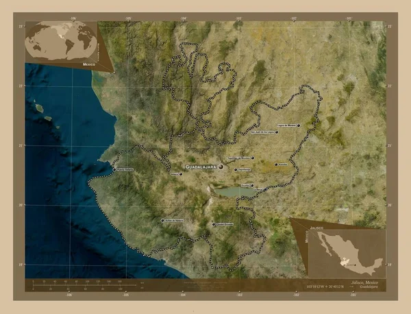 Халиско Штат Мексика Карта Спутника Низкого Разрешения Места Названия Крупных — стоковое фото