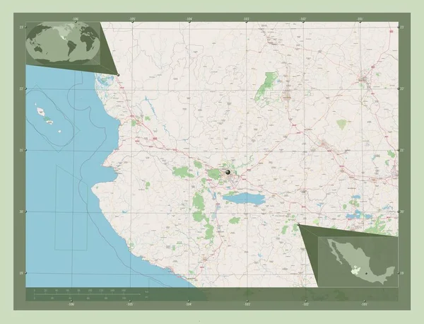 Халиско Штат Мексика Карта Улиц Вспомогательные Карты Расположения Углов — стоковое фото