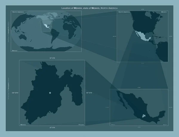 Meksyk Stan Meksyk Schemat Przedstawiający Położenie Regionu Mapach Większą Skalę — Zdjęcie stockowe