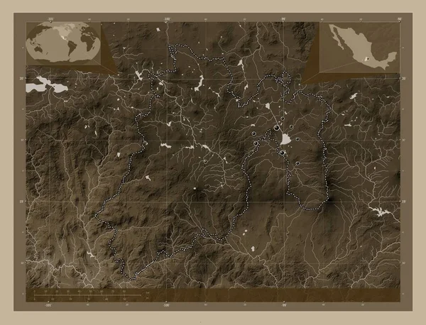 Мексика Штат Мексика Карта Высоты Окрашенная Сепиевые Тона Озерами Реками — стоковое фото