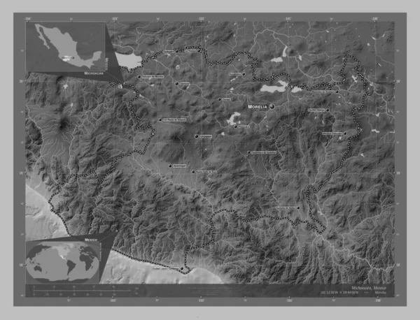 미초아칸 멕시코 호수와 회색의 지역의 도시들의 위치와 Corner Auxiliary Location — 스톡 사진