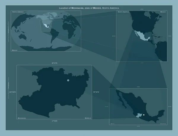 Michoacan Meksika Eyaleti Büyük Ölçekli Haritalarda Bölgenin Yerini Gösteren Diyagram — Stok fotoğraf
