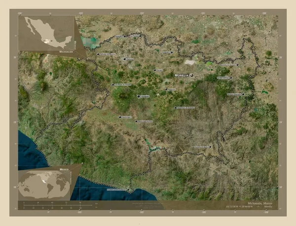 Michoacan Stan Meksyk Mapa Satelity Wysokiej Rozdzielczości Lokalizacje Nazwy Głównych — Zdjęcie stockowe