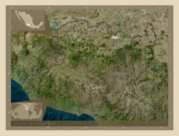 Мичоакан Штат Мексика Спутниковая Карта Высокого Разрешения Вспомогательные Карты Расположения — стоковое фото