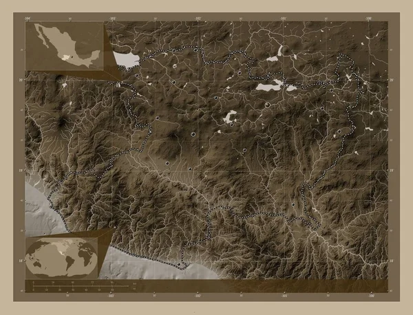 Мичоакан Штат Мексика Карта Высоты Окрашенная Сепиевые Тона Озерами Реками — стоковое фото