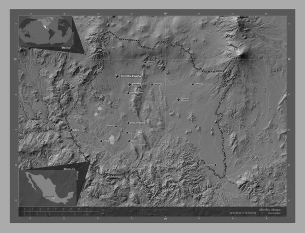 Morelos Staat Mexico Hoogteplattegrond Met Meren Rivieren Locaties Namen Van — Stockfoto