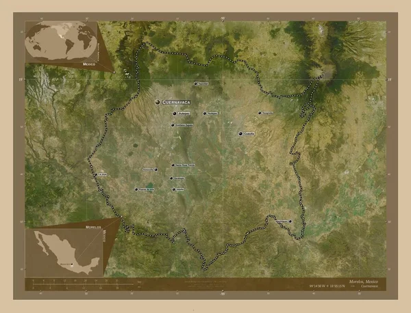 Morelos Estado México Mapa Satélite Baixa Resolução Locais Nomes Das — Fotografia de Stock