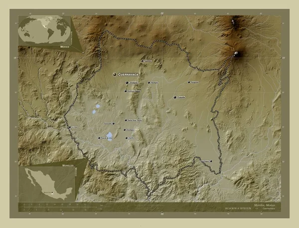Morelos Estado México Mapa Elevación Coloreado Estilo Wiki Con Lagos —  Fotos de Stock
