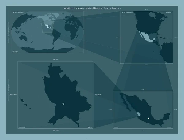 Наярит Штат Мексика Диаграмма Показывающая Расположение Региона Крупных Картах Состав — стоковое фото