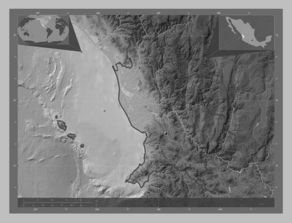 Наярит Штат Мексика Карта Высот Оттенках Серого Озерами Реками Вспомогательные — стоковое фото