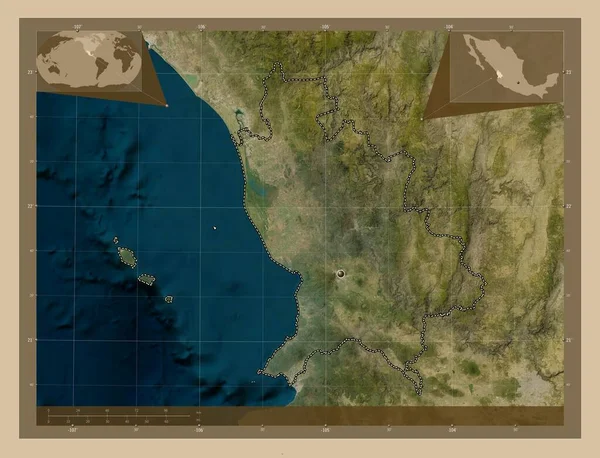 Nayarit 墨西哥州 低分辨率卫星地图 角辅助位置图 — 图库照片