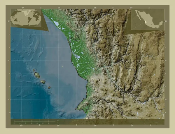 Nayarit Estado México Mapa Elevação Colorido Estilo Wiki Com Lagos — Fotografia de Stock