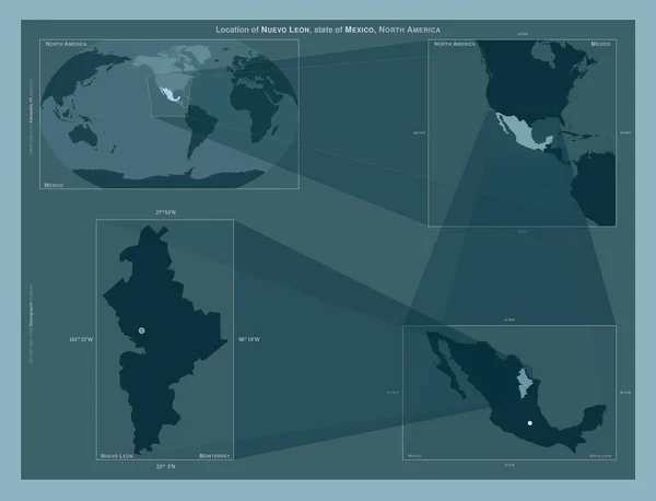 Nuevo León Estado México Diagrama Que Muestra Ubicación Región Mapas —  Fotos de Stock