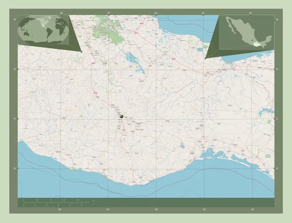 Οαχάκα Πολιτεία Του Μεξικού Χάρτης Του Δρόμου Γωνιακοί Χάρτες Βοηθητικής — Φωτογραφία Αρχείου