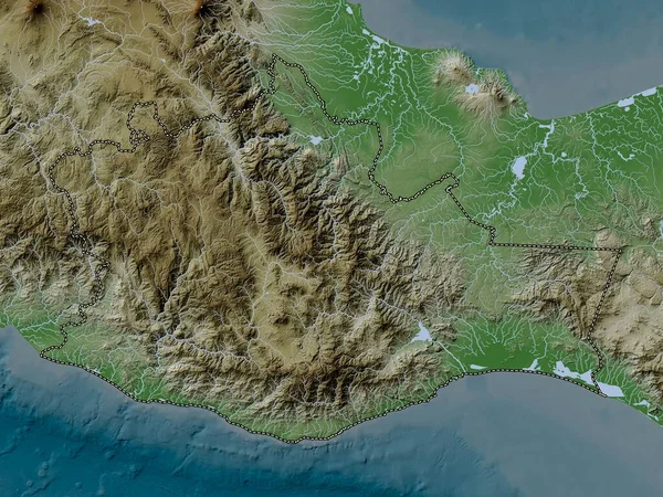 Oaxaca Estado México Mapa Elevación Coloreado Estilo Wiki Con Lagos — Foto de Stock