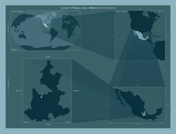 Пуебла Штат Мехіко Діаграма Показує Розташування Регіону Мапах Великого Масштабу — стокове фото