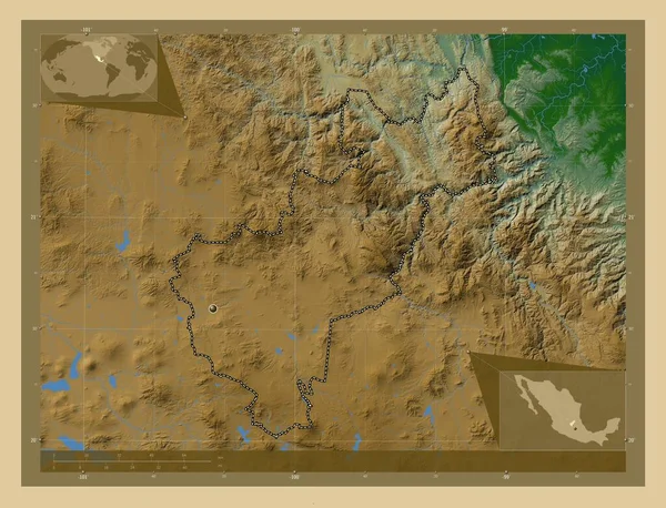 Керетаро Штат Мексика Цветная Карта Высоты Озерами Реками Вспомогательные Карты — стоковое фото