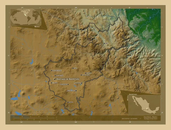 Queretaro Stát Mexiko Barevná Mapa Jezery Řekami Umístění Názvy Velkých — Stock fotografie