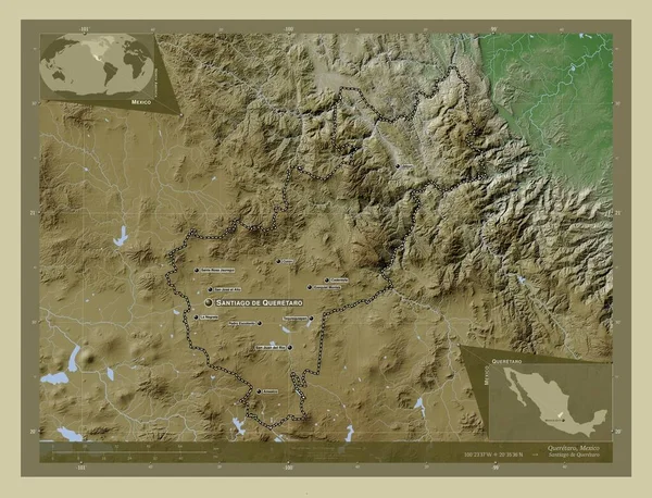 Querétaro Estado México Mapa Elevación Coloreado Estilo Wiki Con Lagos —  Fotos de Stock