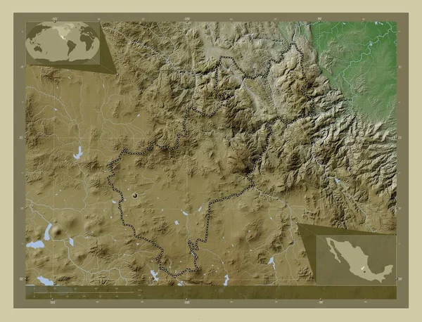 Queretaro Bundesstaat Mexiko Höhenkarte Wiki Stil Mit Seen Und Flüssen — Stockfoto