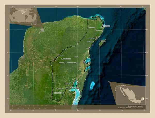 Quintana Roo Estado México Mapa Satelital Alta Resolución Ubicaciones Nombres — Foto de Stock