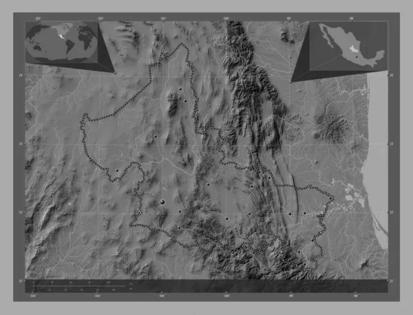 Сан Луис Потоси Штат Мексика Карта Рельефа Билевела Озерами Реками — стоковое фото