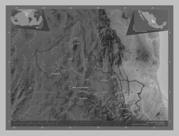 San Luis Potosi Stato Del Messico Mappa Elevazione Scala Grigi — Foto Stock