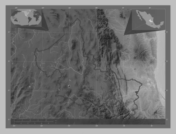 San Luis Potosi State Mexico Grayscale Elevation Map Lakes Rivers — Stock Photo, Image