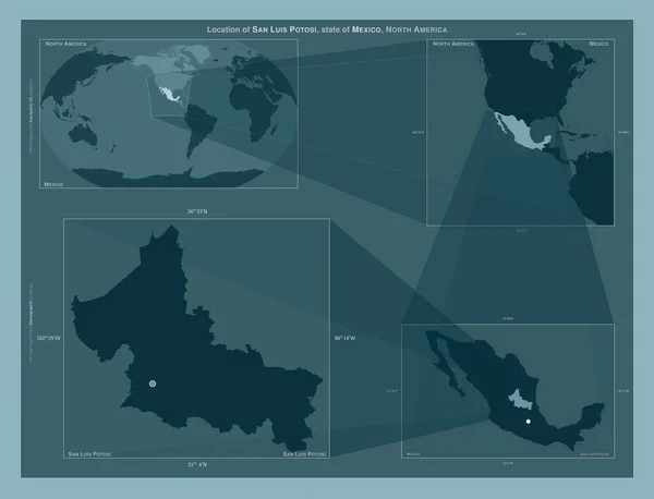 San Luis Potosi Stan Meksyk Schemat Przedstawiający Położenie Regionu Mapach — Zdjęcie stockowe