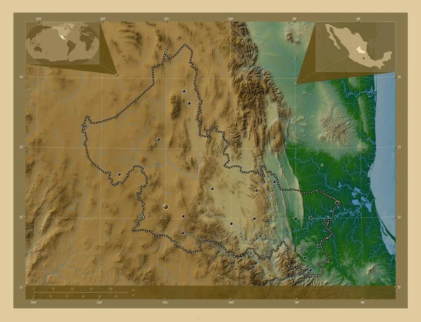 San Luis Potosi Stan Meksyk Kolorowa Mapa Wzniesień Jeziorami Rzekami — Zdjęcie stockowe