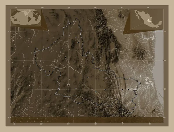 Сан Луис Потоси Штат Мексика Карта Высоты Окрашенная Сепиевые Тона — стоковое фото