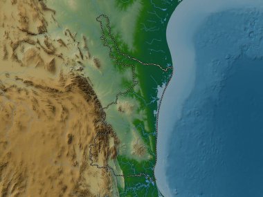 Tamaulipas, Meksika eyaleti. Gölleri ve nehirleri olan renkli yükseklik haritası