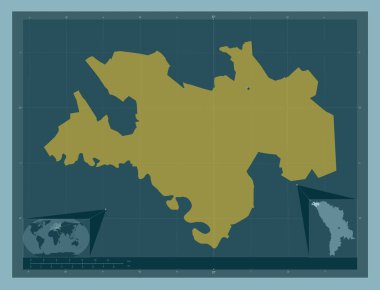 Briceni, Moldova bölgesi. Katı renk şekli. Bölgenin büyük şehirlerinin yerleri. Köşedeki yedek konum haritaları