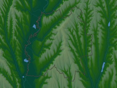 Cantemir, Moldova bölgesi. Gölleri ve nehirleri olan renkli yükseklik haritası