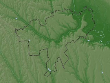 Causeni, Moldova bölgesi. Yükseklik haritası göller ve nehirlerle wiki stilinde renklendirilmiştir