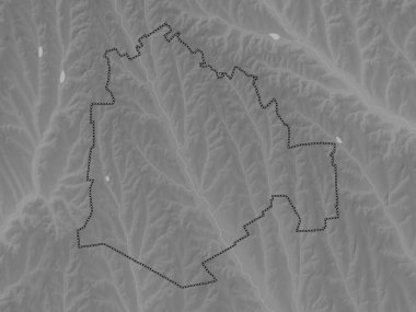 Cimislia, Moldova bölgesi. Gölleri ve nehirleri olan gri tonlama yükseklik haritası