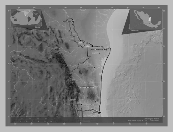 Тамауліпас Штат Мехіко Граймасштабна Мапа Висот Озерами Річками Місця Розташування — стокове фото