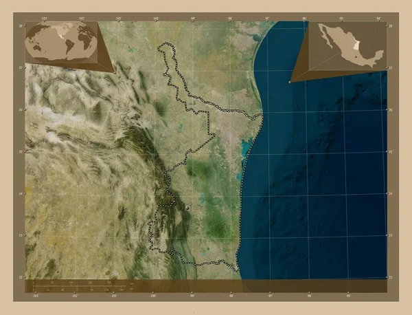 Tamaulipas 墨西哥州低分辨率卫星地图 角辅助位置图 — 图库照片