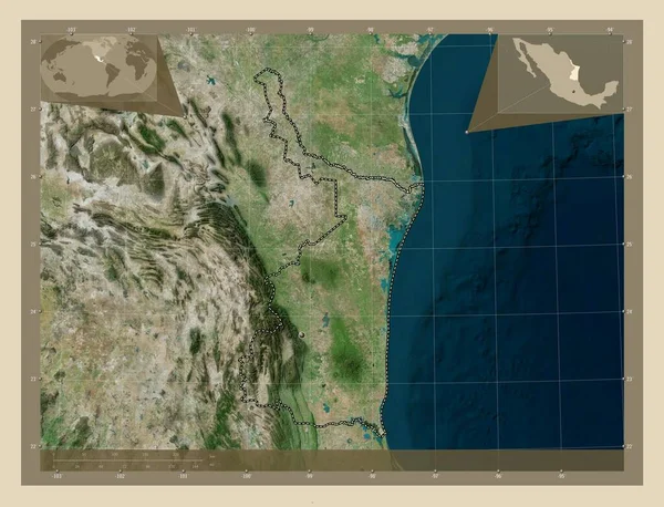 Tamaulipas Meksika Eyaleti Yüksek Çözünürlüklü Uydu Köşedeki Yedek Konum Haritaları — Stok fotoğraf