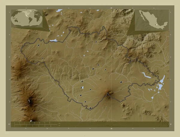 Тласкала Штат Мехіко Висота Карти Забарвлена Вікі Стилі Озерами Річками — стокове фото