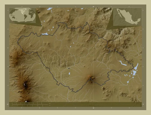 Тласкала Штат Мексика Карта Высоты Окрашенная Вики Стиле Озерами Реками — стоковое фото