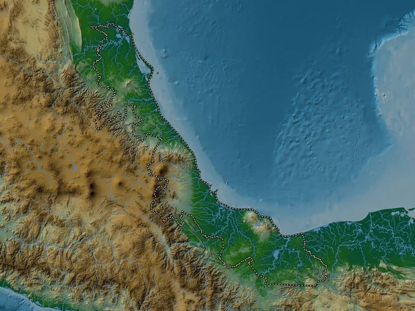 墨西哥的韦拉克鲁斯州 带有湖泊和河流的彩色高程图 — 图库照片