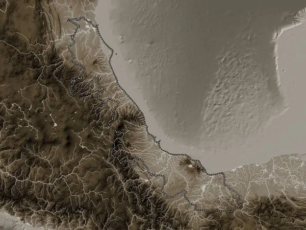 Веракрус Штат Мексика Карта Высот Окрашенная Сепиевые Тона Озерами Реками — стоковое фото
