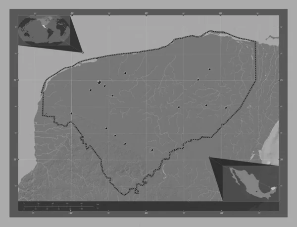 Юкатан Штат Мексика Карта Рельефа Билевела Озерами Реками Места Расположения — стоковое фото