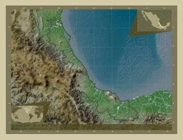 Veracruz Meksika Eyaleti Yükseklik Haritası Göller Nehirlerle Wiki Tarzında Renklendirilmiş — Stok fotoğraf