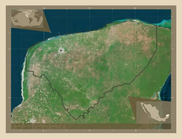 Yucatan Staat Mexico Satellietkaart Met Hoge Resolutie Hulplocatiekaarten Hoek — Stockfoto